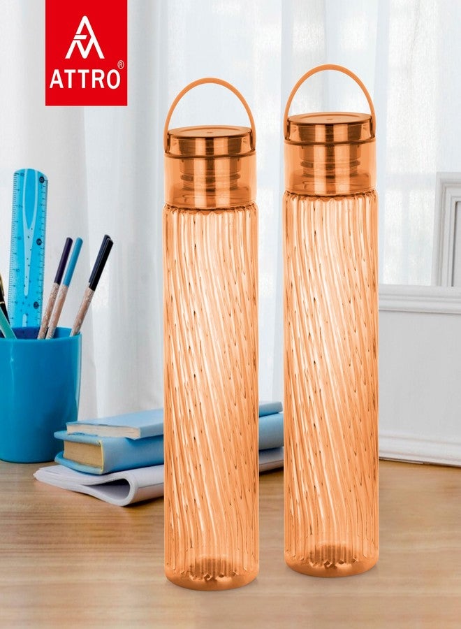 Attro O2 Spring 1000ml Water Bottle with Easy to Carry Handle Leak-proof BPA Free Plastic Material-Set of 2 Brown - Image 2